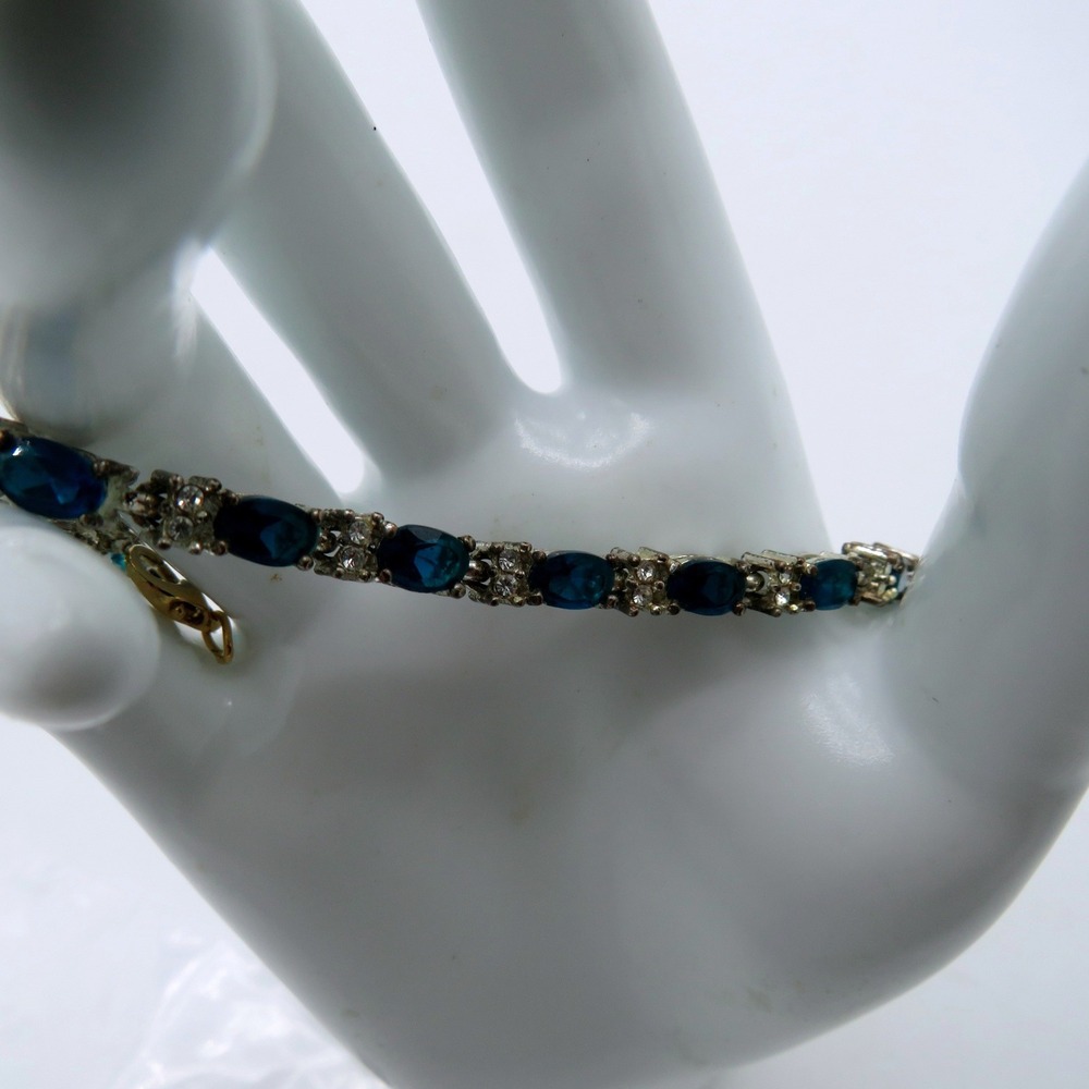 Avon Silver Tone Blue Faux Sapphire and Crystal Tennis Bracelet 7.5 Inch